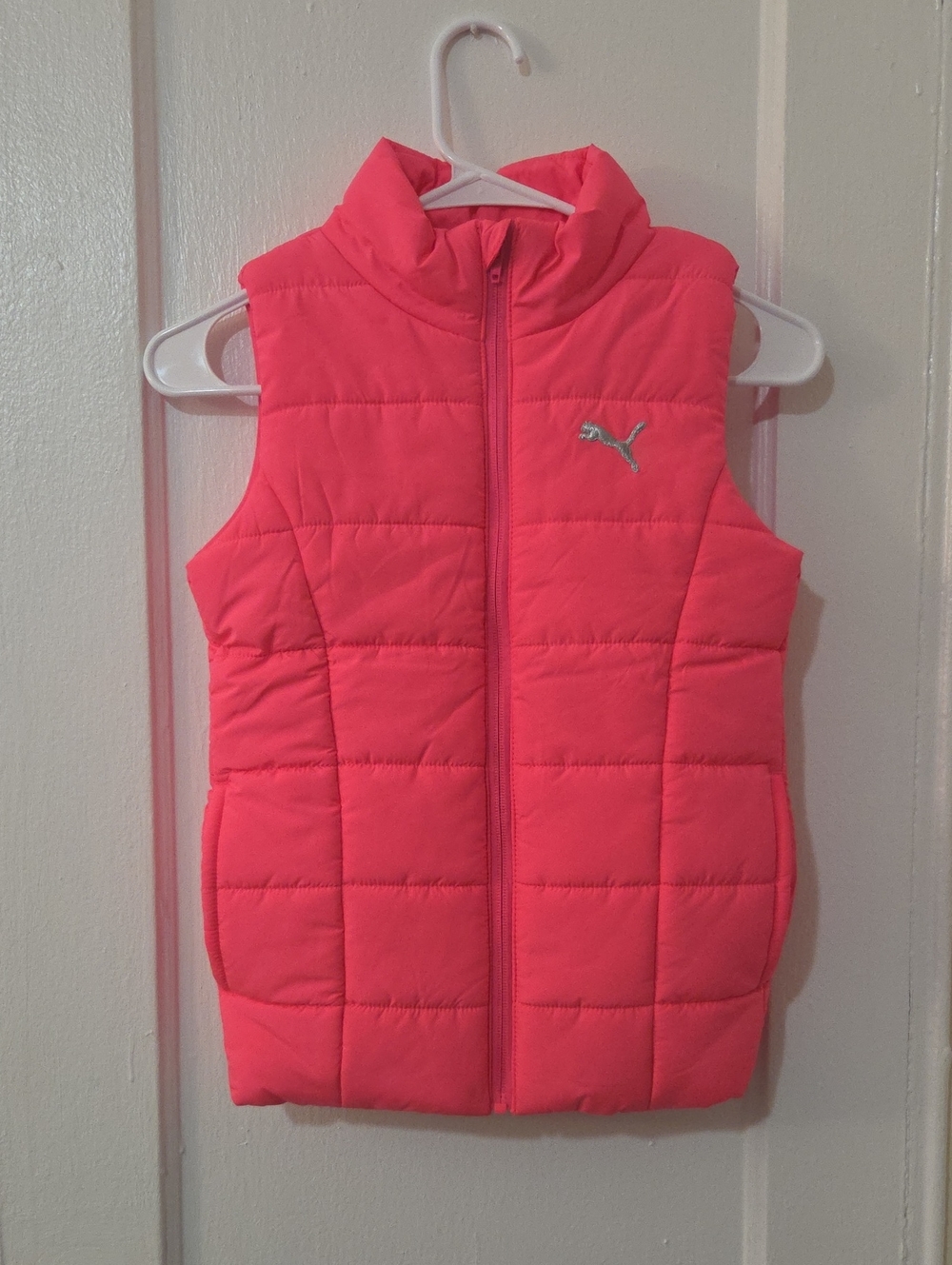 Puma Girls' Neon Pink Quilted Puffer Vest Youth Large